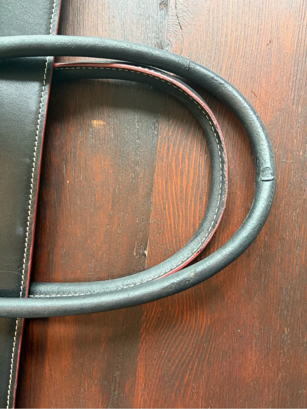 Black Leather Tote with Red Trim Handles